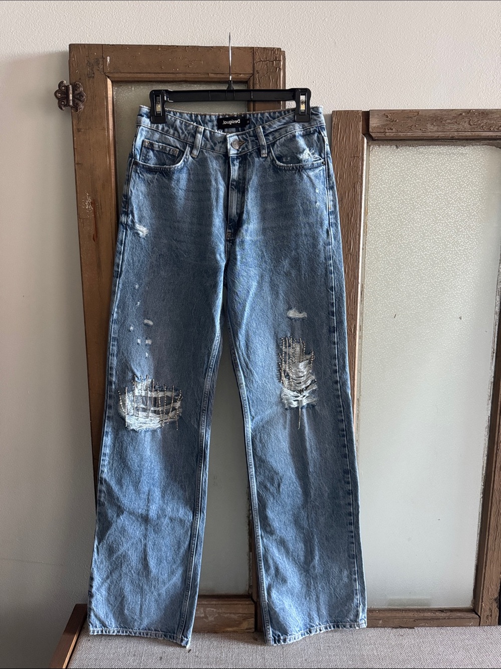 Desigual Distressed Light Blue Straight-Leg Women’s Jeans